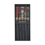 Chopsticks Giftset Black Flowers 5 pair